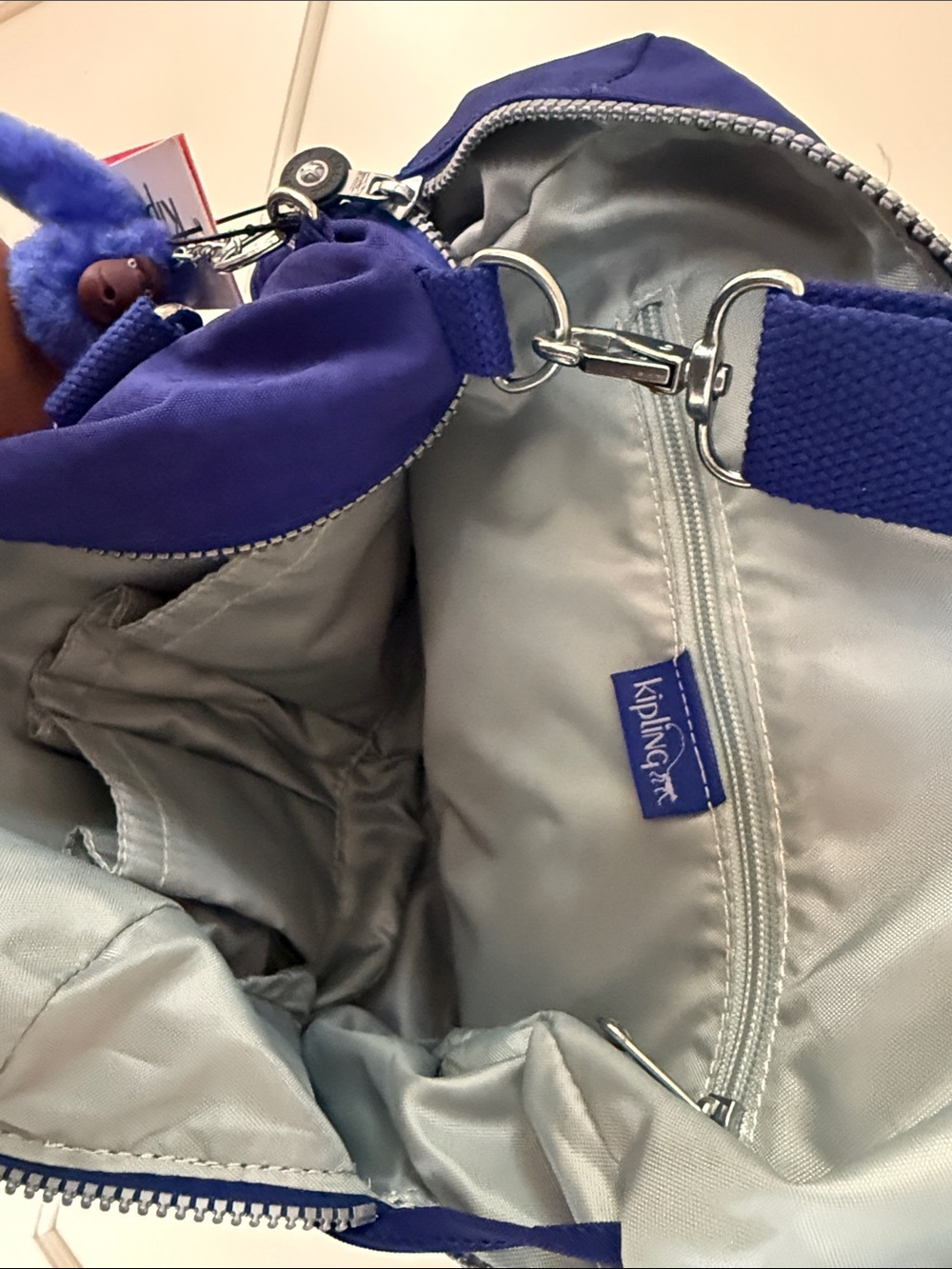 Kipling Royal Blue Crossbody Bag with Monkey Charm 11”X10” - Picture 8 of 10